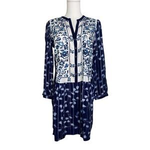 Anthropologie TINY Semele Embroidered Shirt Tunic Dress Blue White Sz SP Pockets